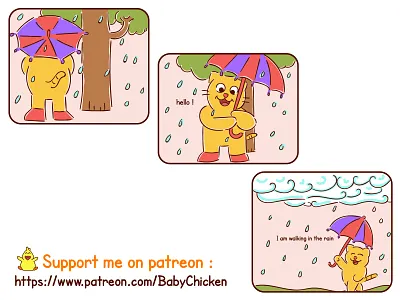 Baby Chicken episode 29 animals art baby chicken brightness cat comic design drawing graphic happy illustration kids lifestyle motivation nature popular rain trending umbrella vector