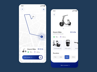 Rent a scooter app bike cards ui design app interface location app main page maps mobile app mobile app design mobile design mobile ui product design rent rent scooter rental app scooter travel travel app ui ui ux design