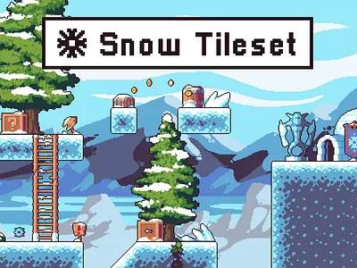 Snow Tileset Pixel Art 2d fantasy game game assets game design gamedev indie game pixel art pixelart platformer