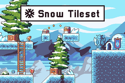 Snow Tileset Pixel Art 2d fantasy game game assets game design gamedev indie game pixel art pixelart platformer