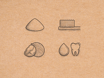 Rebels with a Cause illustrations activated charcoal black coconut coconut shell icons kraft kraft packaging kraft paper natural one color one colour packaging stipple stipple shading stippling texture tooth tooth icon toothbrush vector