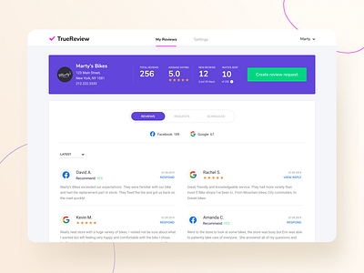 Complete Profile - TrueReview app design requests responsive reviews saas site ui ux webapp website