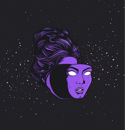 The World Has Turned and Left Me Here face floating head halftone head illustration mask space starry sky woman