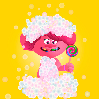 Troll bath foam candy cartoon character illustration smile trolls vector