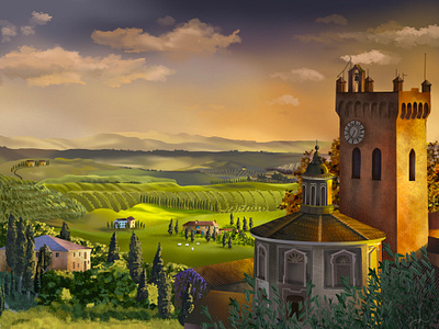 Pienza illustration italy landscape procreate tuscany