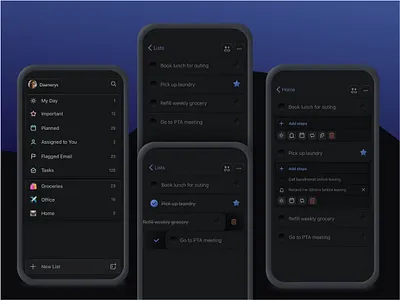 Neumorphic lists art concept concept design dark dark mode dark ui design mobile app mobile ui neumorphic sketch ui uidesign ux visual