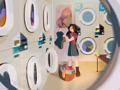 when times were simpler (part 1/2) character clothes color design girl illustration laundry procreate progress sketch style wip