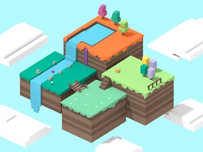 Floating islands 3d cubic floating island illustration islands isometric lego magicavoxel nature tree voxelart voxels