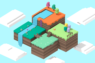 Floating islands 3d cubic floating island illustration islands isometric lego magicavoxel nature tree voxelart voxels