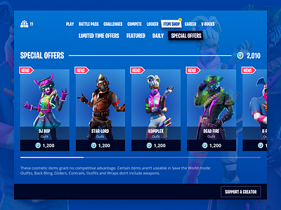 Fortnite Item Shop UI costume fortnite game game design game user interface gamer games design gaming interface interfaces item items ps4 shop store ui ui design user interface user interface design xbox