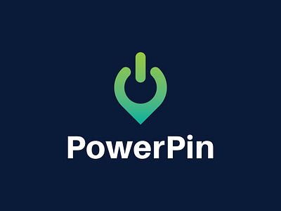 PowerPin Logo app application branding icon identity illustration local location locator logo map mark minimal negative space pin pointer power powerpin symbol website