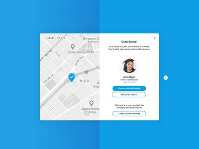 Contact Confirmation Modal automotive design check availability confirmation confirmation screen contact contact information desktop modal map modal