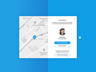 Contact Confirmation Modal automotive design check availability confirmation confirmation screen contact contact information desktop modal map modal