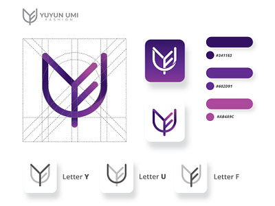 Yuyun Umi Fashion - Branding & Logo Design beauty logo branding design fashion fashion brand fashion logo gradient graphic logo minimalist logo monogram monogram logo purple symbol vector