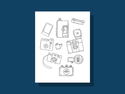 Free Coloring Page: Design Your Own Film Cameras coloring page illustration line art line icons line work vector