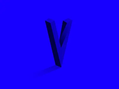 Just a 'V' blue dimensional letter shadows spacial twist v