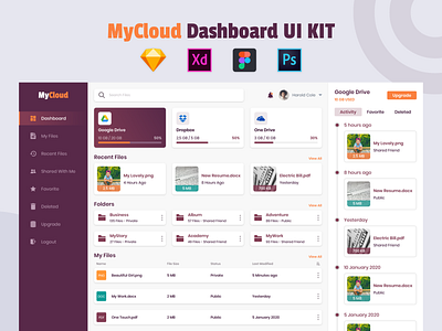 MyCloud Dashboard UI Kit admin app cloud design drive dropbox file management psd sketch storage template uiux webapp xd