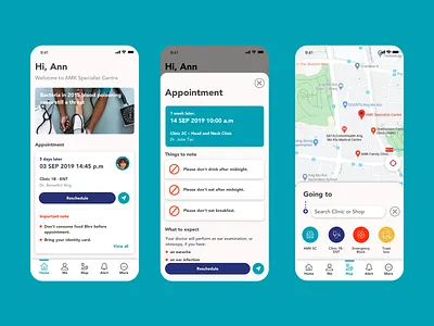 Hospital app UI concept app appointment booking clinic hospital hospital app map ui ux