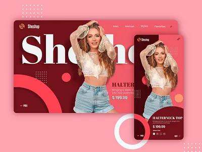 Sheshop - fashion united background branding dark app dark ui design ecommerce explore flat header illustration landing page logo minimal mobile app shopping app trending ui ux web web design