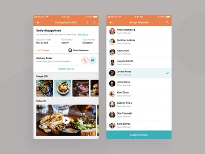 Complaint Details & Assign app assign clean complaints design details experience icon interface management mobile restaurant ui ui design user ux uxdesign