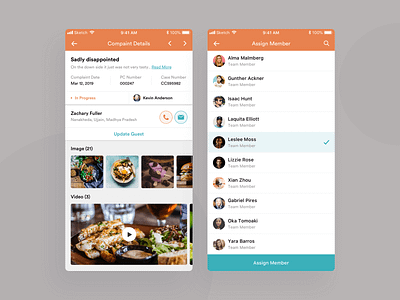 Complaint Details & Assign app assign clean complaints design details experience icon interface management mobile restaurant ui ui design user ux uxdesign