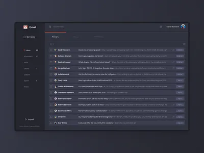 Gmail Redesign branding dark mode dark theme dark ui design email design inbox mail product design responsive design ui ux vector web design