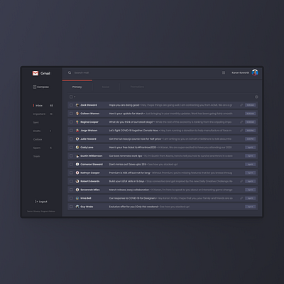 Gmail Redesign branding dark mode dark theme dark ui design email design inbox mail product design responsive design ui ux vector web design