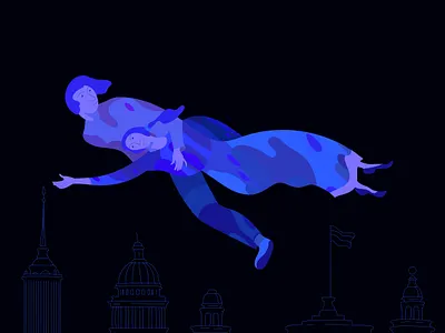 nad Piterom 2020 adobe illustrator blue city fly illustration love night trip vector wavy