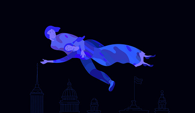 nad Piterom 2020 adobe illustrator blue city fly illustration love night trip vector wavy