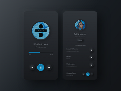 Music Player App app design clean ui dark dark mode design ed sheeran mobile app mobile ui music music app music player skeuomorph skeuomorphic skeuomorphism ui user interface visual design