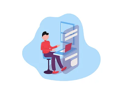 Working Man character dashboad design flat illustration isometric programmer red ui web