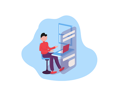 Working Man character dashboad design flat illustration isometric programmer red ui web