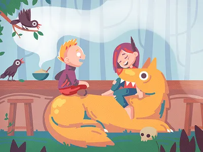 They boy cafe couple food forest fox girl smoke talk trees wolf