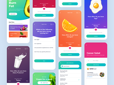 Questions - Daily routine task screen android app design designer figma fit illustration interaction ios material meal mobile question and answer sketch steps ui user experience user interface ux