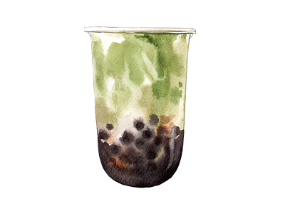 Bubble green Tea watercolor bubble tea cute design element green tea icon illustration logo png sticker watercolor