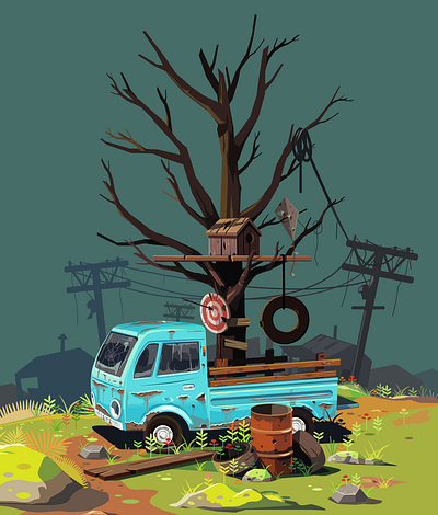 Old abandoned car blue car cartoon green illustration inkscape old oldschool rusty teal vehicle