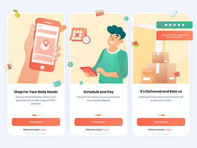 Grocery Delivery Onboarding app big basket covid 19 deliveryapp design graphic design grocery grocery ui grocerydeliveryapp illustration instacart interface ios minimal onboarding ui user experience ux