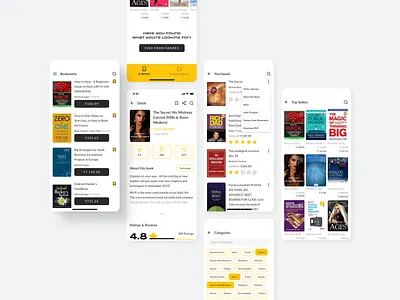 Audio and Ebook UI Kit app audiobook bookmarks category clean design detail page ebook free list minimal mobile sketch ui ux