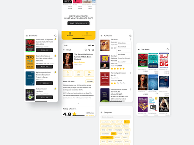 Audio and Ebook UI Kit app audiobook bookmarks category clean design detail page ebook free list minimal mobile sketch ui ux