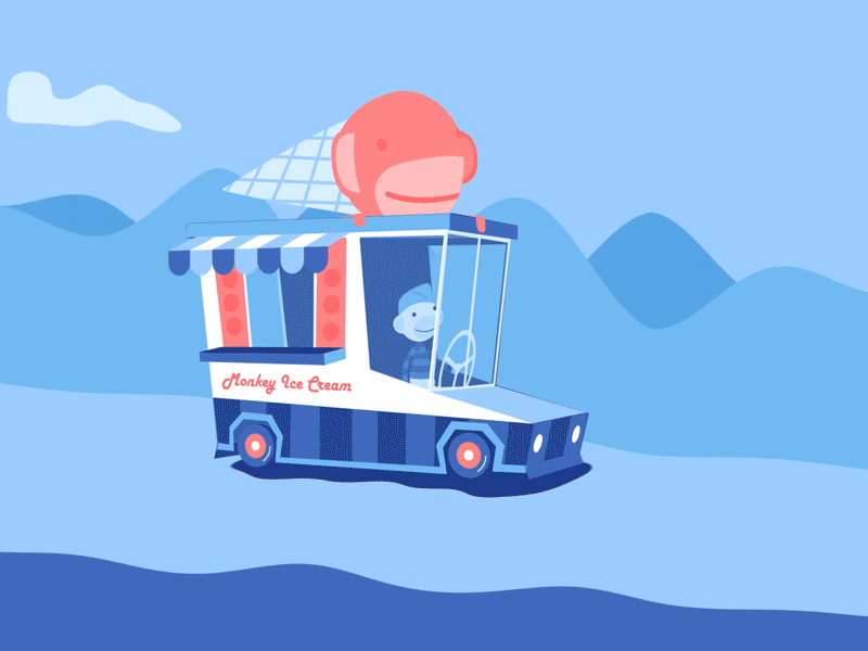 Ice Cream Monkey 🍧🐵🍌 aftereffects animated gif animation banana foodtruck icecream icecreamtruck loop monkey motion design