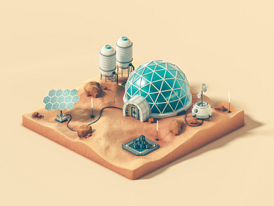 Life on Mars 3d 3d artist 3d illustration astronaut building cinema 4d design diorama illustration landscape machines mars octane planet solar panel solar system space