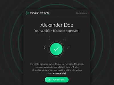 Audition Approved - Email for Music Marketplace approved dark dark ui email email design green mail mailer mailers