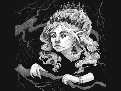 Níðhöggr | Нидхёгг black and white character character design character design challenge dark drawing drawing challenge female character feminisation hand drawing humanisation humanize illustration mixed media norse mythology serpent villian иллюстрация персонаж смешанная техника