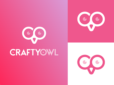 Crafty Owl Logo brand branding co craft crafts design dribble eyes icon logo logodesign owl pink simple vector