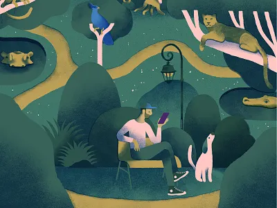 Illustration for Ginger animals bird dog drawing exotic illustration nature park phone phone app ui