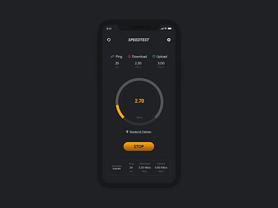 Internet Speed Tester app ui design black ui concept dark ui dark ui kit free app interaction internet ios app minimal ui minimalist speed meter speed test ui design ui kit uiux