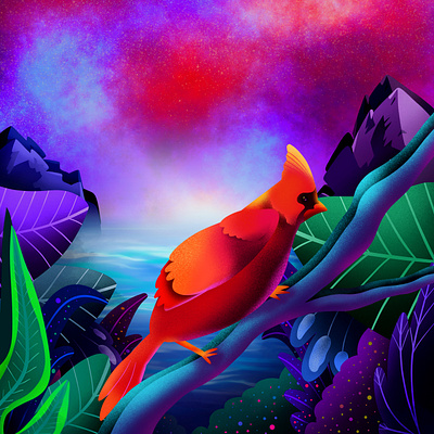 Bird design grainy illustration landscape procreate procreate app procreate brushes procreateapp