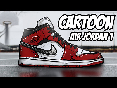 CARTOON AIR JORDAN 1 MID (BLACK/RED) MOCKUP USING PROCREATE air jordan art cartoon color design illustration jordan nike paint photoshop shoe sneaker sneaker art sneaker custom sneaker illustration