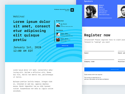 Tempate Webinar Landing Page background blues forms hero image landing page light logo moderator paragraph register speaker template thumbnail title ui ux webinar website website design