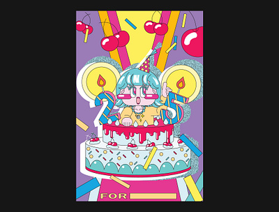 Cherry and Cake - Birthday card 체리와 케이크 생일 카드 art birthday cake card card design celebration character cherry cherrycake colorful design graphic graphicdesign illustration kids poster poster design vector